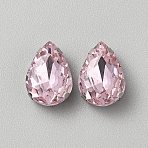 Sew on Rhinestone, Glass Rhinestone, with Iron Prong Settings, Garments Accessories, Faceted, Teardrop, Pink, 14x10x6mm, Hole: 1.2mm(DIY-WH20031-039B-01)