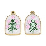 Printed 304 Stainless Steel Enamel Pendants, Arch with Flower Charms, Ion Plating(IP), Real 18K Gold Plated, Flower, 23x15x3.5mm, Hole: 1.6mm(SA-CBA1ED9-16G-01)