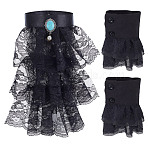 1Pc Lace Faux Collar, Neckline Trim, DIY Garment Accessories, 1Pair Polyester Removable Flare Sleeves, Black, 300x195x13mm(DIY-GA0002-72)
