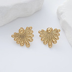 European Style 304 Stainless Steel Stud Earrings, Fan, Golden, 23x25mm(JJ8513)