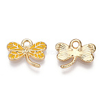 Light Gold Plated Alloy Pendants, with Enamel, Cadmium Free & Lead Free, Dragonfly, Yellow, 11x16x2mm, Hole: 2mm(ENAM-T009-69C-RS)