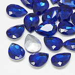 Pointed Back Glass Rhinestone Cabochons, Back Plated, Faceted, teardrop, Sapphire, 29x20x9mm(RGLA-T081-20x30mm-11)