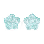 Transparent Spray Painted Glass Beads, Flower, Turquoise, 12.5x13x6mm, Hole: 1mm(GLAA-N035-029-C01)