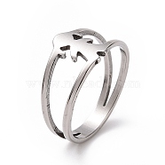 201 Stainless Steel Girl Shape Finger Ring, Hollow Wide Ring for Women, Stainless Steel Color, US Size 6 1/2(16.9mm)(RJEW-J051-20P)