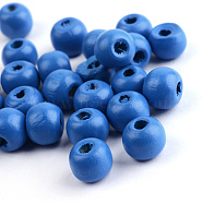 Natural Wood Beads, Dyed, Round, Steel Blue, 14x13mm, Hole: 4mm, about 1200pcs/1000g(WOOD-S662-13x14mm-A05)