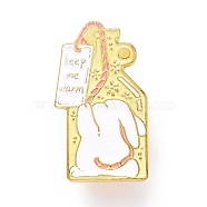 Keep Me Warm Word Enamel Pin, Rabbit Animal Alloy Enamel Brooch for Backpack Clothes, Golden, Champagne Yellow, 30x17x10mm, Pin: 1mm.(JEWB-O005-I02)