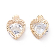Alloy Clear Cubic Zirconia Charms, Long-Lasting Plated, Heart, Golden, 12x9x5mm, Hole: 1.4mm(ZIRC-A022-03G)
