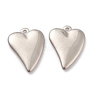 304 Stainless Steel Pendants, Heart, Stainless Steel Color, 21.5x17x3mm, Hole: 1.6mm(STAS-G244-23P)