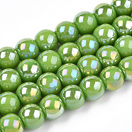 Electroplate Opaque Glass Beads Strands, AB Color Plated, Round, Lime Green, 6~6.5mm, Hole: 1.4mm, about 67~70pcs/strand, 14.76 inch~15.16 inch(37.5~38.5cm)(GLAA-T032-P6mm-AB06)