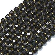 Natural Ice Obsidian Beads Strands, with Seed Beads, Faceted Table Cut Cube, 8x8x8mm, Hole: 0.6mm, about 38pcs/strand, 15.35''(39cm)(G-K389-A53-01)