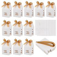 Hollow House Shaped Cardboard Paper Candy Boxes, Candy Gift Case with Polyester Ribbon, White, 7.2x5.2x12.5cm(CON-WH0084-82B)