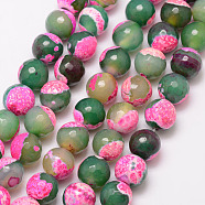 Natural Fire Crackle Agate Bead Strands, Round, Grade A, Faceted, Dyed & Heated, Pearl Pink, 12mm, Hole: 1mm, about 32pcs/strand, 15 inch(G-K166-06F-12mm-06)