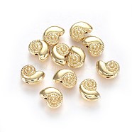 Alloy Beads, Ocean Theme, Lead Free & Nickel Free & Cadmium Free, Shell, Real 14K Gold Plated, 8x11x4.5mm, Hole: 1.5mm(X-TIBEB-A004-004G-NR)