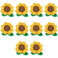 Sunflower Shape Crochet Appliques, Ployester Yarn Knitting Embellishments for Bag, Clothing, Headbands, Hats, Pillow, Yellow, 52x49x11mm, 10pcs/box(DIY-FG0004-04)