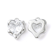Brass Micro Pave Cubic Zirconia Charms, Heart Charm, Real Platinum Plated, Clear, 13x11x4.5mm, Hole: 1.2mm(KK-L208-06P-07)