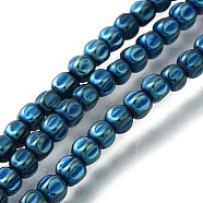 Electroplated Synthetic Non-magnetic Hematite Beads Strands, Pumpkin, Blue Plated, 3.5~4x3.5mm, Hole: 0.8mm, about 107~112pcs/strand, 15.75~15.91 inch(40~40.4cm)(G-C154-A01-01C)