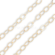 Handmade Brass Flat Oval Link Chains, Cable Chains, Soldered, with Spool, Nickel Free, Golden, 9x6.5x0.5mm, about 16.40 Feet(5m)/Roll(CHC-N021-07)