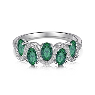 Anti-Tarnish Rhodium Plated 925 Sterling Silver Wave Finger Rings, Oval Cubic Zirconia Ring for Women Men, Medium Sea Green, 6.5mm, Inner Diameter: US Size 6 3/4(17.1mm)(RJEW-Z040-02P-B)