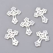 Natural White Shell Mother of Pearl Shell Pendants, Cross, 24.5x19x2mm, Hole: 1~1.2mm(SSHEL-L018-008A)