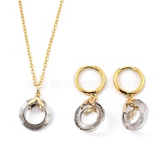 Glass Jewelry Sets, Brass Cable Chains Pendant Necklaces & Hoop Earrings, with Brass Ice Pick Pinch Bails and Huggie Hoop Earring Findings, Ring, Golden, Light Grey, 18.19 inch(46.2cm), 31mm, Pin: 1mm(SJEW-JS01122-01)