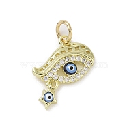 Real 18K Gold Plated Brass Micro Pave Cubic Zirconia Pendants, with Enamel and Jump Ring, Evil Eye Charms, Colorful, 16x13.5x2.5mm, Hole: 3.4mm(KK-L209-069G-02)