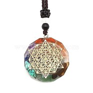 Orgonite Chakra Natural & Synthetic Mixed Stone Pendant Necklaces, Nylon Thread Necklace for Women, Flat Round, Star, 25.59 inch(65cm)(QQ6308-1)