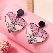 Creative Heart-Shaped Halloween Spider Devil Acrylic Stud Earrings, Colorful, 45x37mm(FF7967-4)