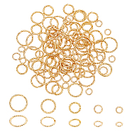 Elite 100Pcs 5 Styles Brass Open Jump Rings, Twist Round Ring, Real 18K Gold Plated, 5~12x1~1.2mm, Inner Diameter: 3~10mm, 20pcs/style(KK-PH0006-21)