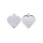 304 Stainless Steel Pendant Cabochon Settings, Plain Edge Bezel Cups, Heart, Stainless Steel Color, 14x11x1.5mm, Hole: 2mm, Inner Diameter: 10x10mm(STAS-P210-10P-02)