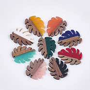 Resin & Walnut Wood Pendants, Tropical Leaf Charms, Monstera Leaf, Mixed Color, 37.5x30x3~3.5mm, Hole: 2mm(X-RESI-S358-57)