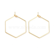 316 Stainless Steel Hoop Earring Findings, Wine Glass Charms Findings, Hexagon, Real 18K Gold Plated, 26x19.5x0.6mm, Hole: 2mm(STAS-K216-03A-G)