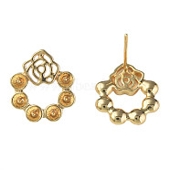 Brass Stud Earring Findings, with 925 Sterling Silver Pins, for Half Drilled Beads, Nickel Free, Flower, Real 18K Gold Plated, 16x14mm, Pin: 0.7mm and 0.8mm(for half drilled bead)(KK-N233-234)