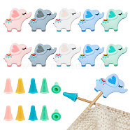 Elephant Silicone Knitting Needle Stoppers, Knitting Needle Point Protectors, for Knitting Needles Crocheting Projects, Mixed Color, Silicone Beads: 33x39x8.5mm, Hole: 2mm, 10pcs; Protectors: 19x12mm, hole: 2.5mm, 30pcs(SIL-NB0001-29)