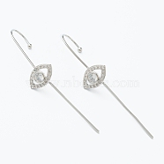 Brass Micro Pave Clear Cubic Zirconia Ear Wrap Crawler Hook Earrings, Eye, Platinum, 55x13.5mm, Pin: 1mm(EJEW-H125-05P)