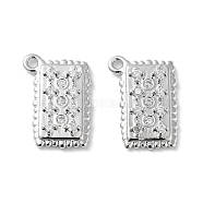 Brass Micro Pave Clear Cubic Zirconia Charms, Rectangle Charms, Real Platinum Plated, 14.5x10x2.5mm, Hole: 1.2mm(KK-F871-37P)