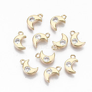 Brass Micro Pave Cubic Zirconia Charms, Light Gold, Long-Lasting Plated, Cadmium Free & Lead Free, Moon, Clear, 10x6x2mm, Hole: 1.4mm(KK-S359-017-RS)