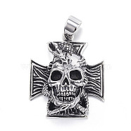 316 Surgical Stainless Steel Pendants, Cross with Skull, Antique Silver, 44x38x16mm, Hole: 8x11mm(STAS-E128-04AS)