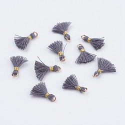 Nylon Tassels Pendant Decorations, Mini Tassel, with Golden Tone Iron Findings, Gray, 10.5~14.5x2.5~3mm, Hole: 2mm(STAS-F142-05B)
