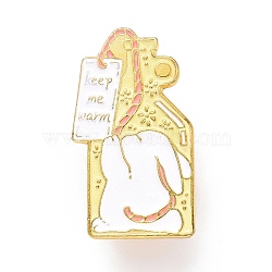 Keep Me Warm Word Enamel Pin, Rabbit Animal Alloy Enamel Brooch for Backpack Clothes, Golden, Champagne Yellow, 30x17x10mm, Pin: 1mm.(JEWB-O005-I02)