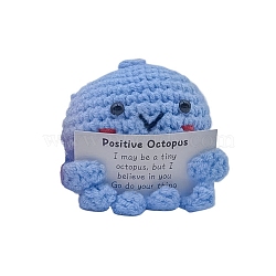 Cute Funny Positive Octopus Doll, Wool Knitting Doll with Positive Card, for Home Office Desk Decoration Gift, Cornflower Blue, 55x50mm(PW-WG38961-02)