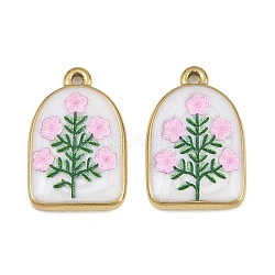 Printed 304 Stainless Steel Enamel Pendants, Arch with Flower Charms, Ion Plating(IP), Real 18K Gold Plated, Flower, 23x15x3.5mm, Hole: 1.6mm(SA-CBA1ED9-16G-01)