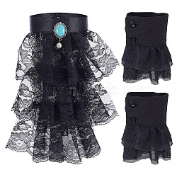 1Pc Lace Faux Collar, Neckline Trim, DIY Garment Accessories, 1Pair Polyester Removable Flare Sleeves, Black, 300x195x13mm(DIY-GA0002-72)