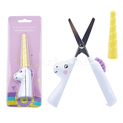 Unicorn Shape Folding Safety Scissors, with Plastic Handles, Travel Portable Scissors, for Office and Kid, Yellow, 132x26.5x39mm(AJEW-WH0113-01)
