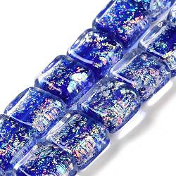 Handmade Dichroic Foil Glass Beads Strands, Square, Royal Blue, 12~12.5x12~12.5x6.5~8mm, Hole: 1.6mm, about 33pcs/strand, 16.02''(40.7cm)(DICH-U001-07C)