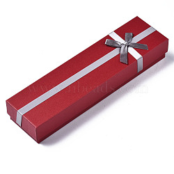Cardboard Jewelry Boxes, for Necklace Packaging, Rectangle with Bowknot, Dark Red, 24.3x6.5x3.8cm(CBOX-S022-001A)