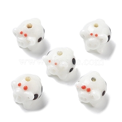 Handmade Lampwork Beads, Pig, White, 12~14x14x17mm, Hole: 2mm(LAMP-B027-02B)