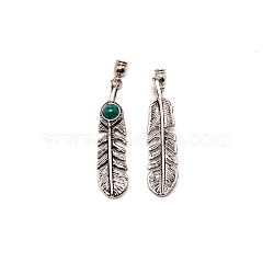 Electroplate Zinc Alloy Cord Ends, with Feather Pendants, with Natural Jade, Antique Bronze, Blue, 57mm, Pendant: 48x12x7mm, Hole: 4mm, 2Pcs/set(FIND-WH0003-43A)