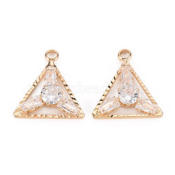 Brass Micro Pave Clear Cubic Zirconia Pendants, Triangle, Golden, 18x17x4mm, Hole: 2mm(KK-Q253-006G-A)