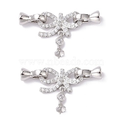 Brass Micro Pave Clear Cubic Zirconia Fold Over Clasps, Cadmium Free & Lead Free, Bowknot, Platinum, 35mm, Bowknot: 22x19.5x4mm, Pin: 0.7mm, Clasp: 12x5.5x6.5mm, Hole: 4.5mm(KK-G420-13P)