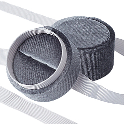 Round Velvet Finger Ring Package Boxes, with Ribbon, Dark Gray, 6x5.5cm(CON-SC0001-20)